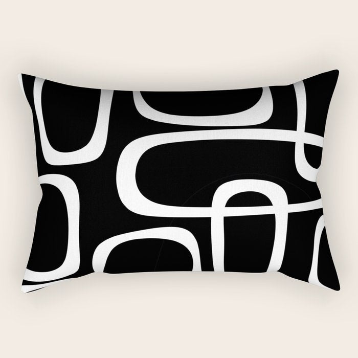 Midcentury Modern Loops Pattern in White and Black Rectangular Pillow Gallery Image 2
