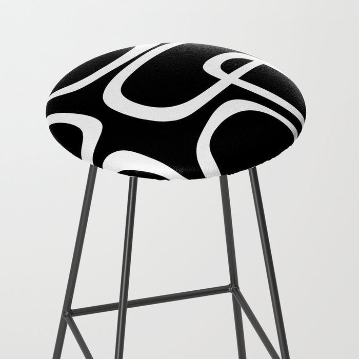Midcentury Modern Loops Pattern in White and Black Stool Gallery Image 2