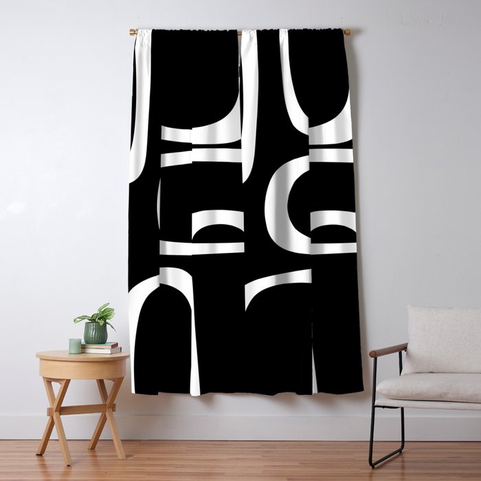 Midcentury Modern Loops Pattern in White and Black Window Curtain Gallery Image 1