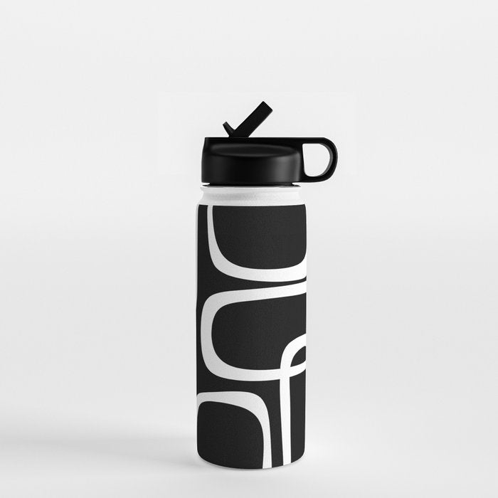 Midcentury Modern Loops Pattern in White and Black Water Bottle Gallery Image 1