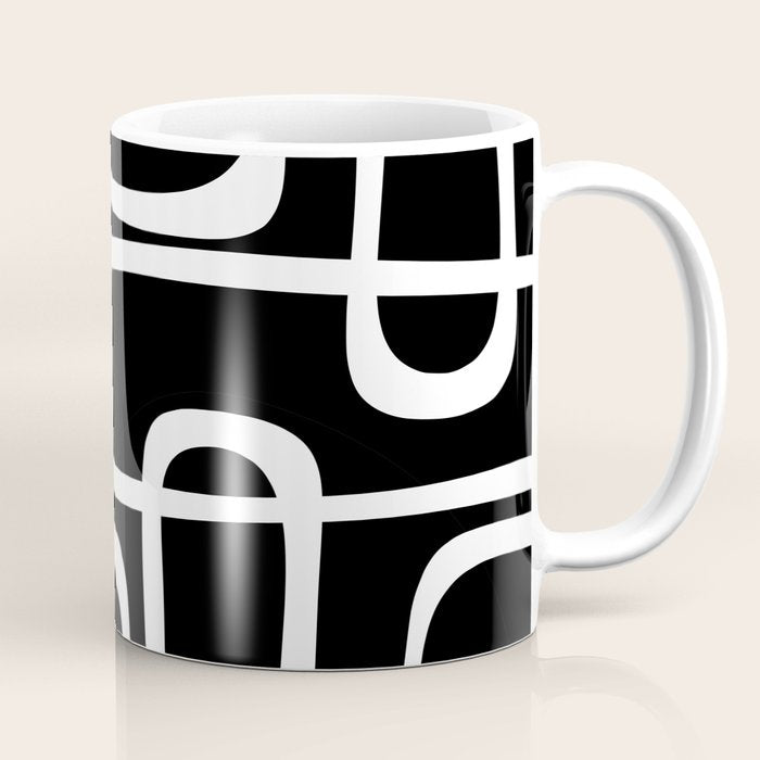 Midcentury Modern Loops Pattern in White and Black Coffee Mug Gallery Image 1