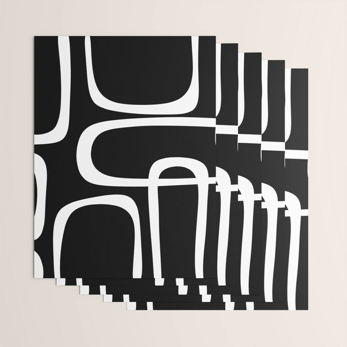 Midcentury Modern Loops Pattern in White and Black Wrapping Paper Gallery Image 3
