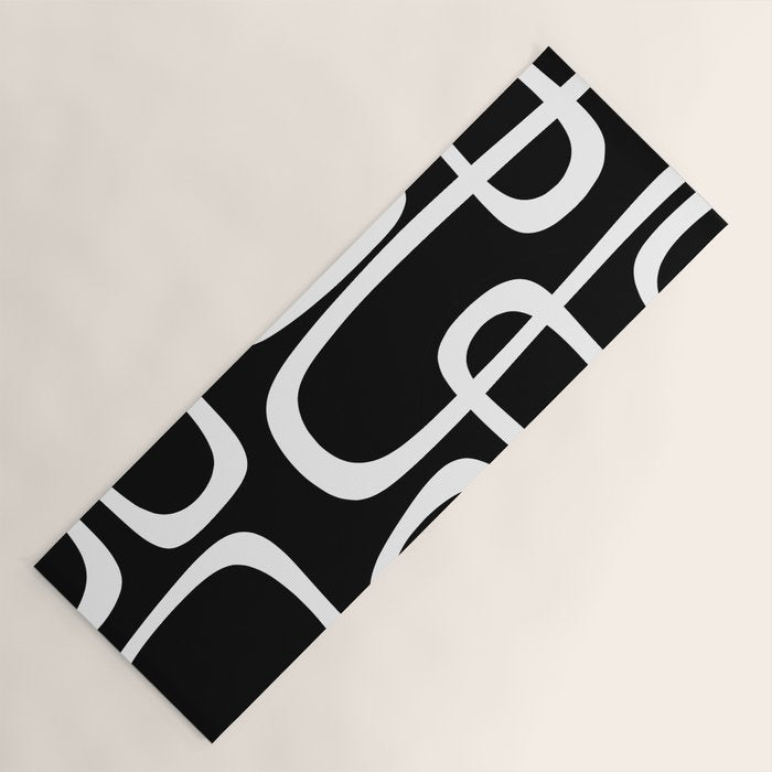 Midcentury Modern Loops Pattern in White and Black Yoga Mat Gallery Image 1