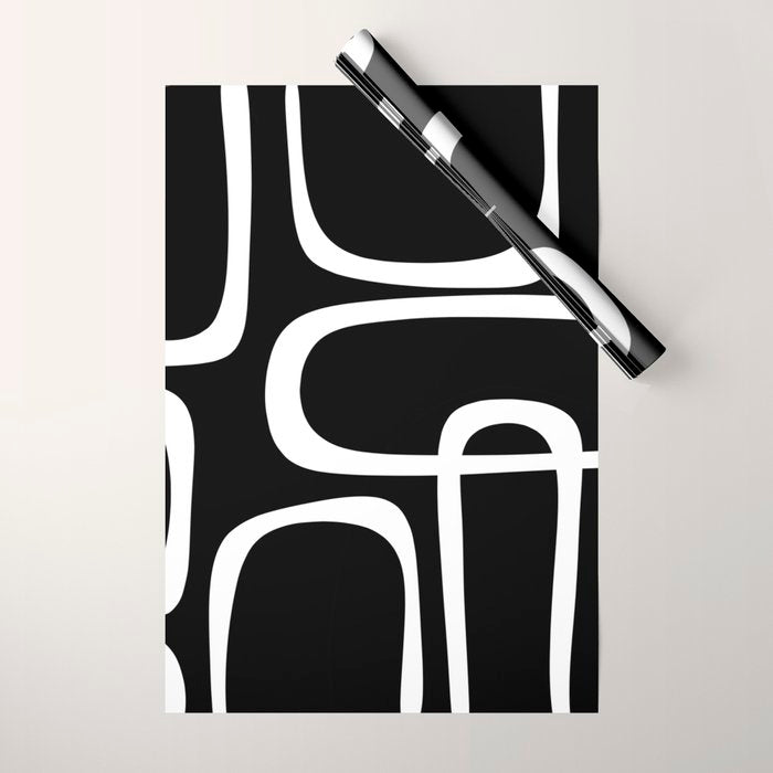 Midcentury Modern Loops Pattern in White and Black Wrapping Paper Gallery Image 1