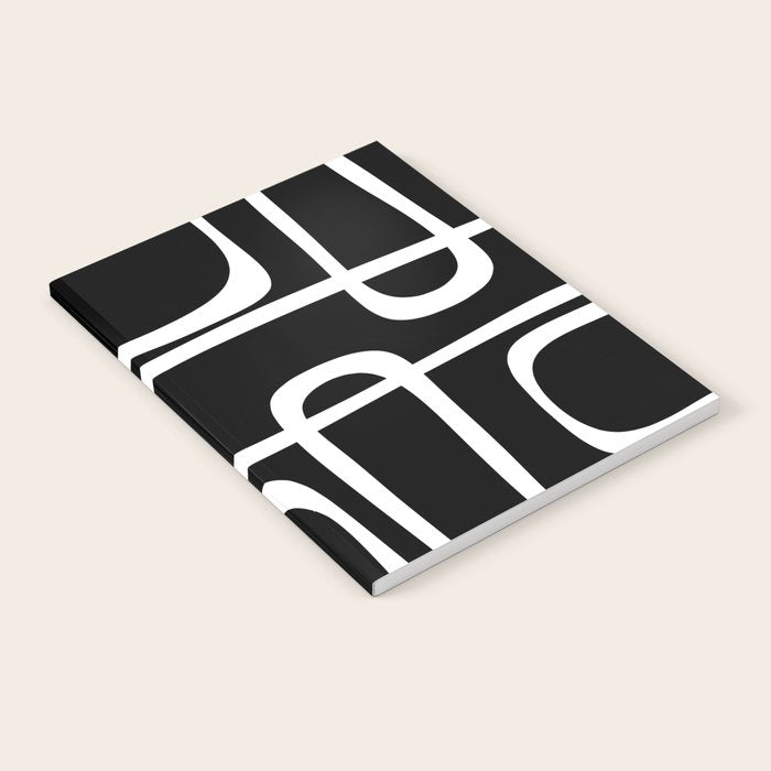 Midcentury Modern Loops Pattern in White and Black Notebook Gallery Image 2