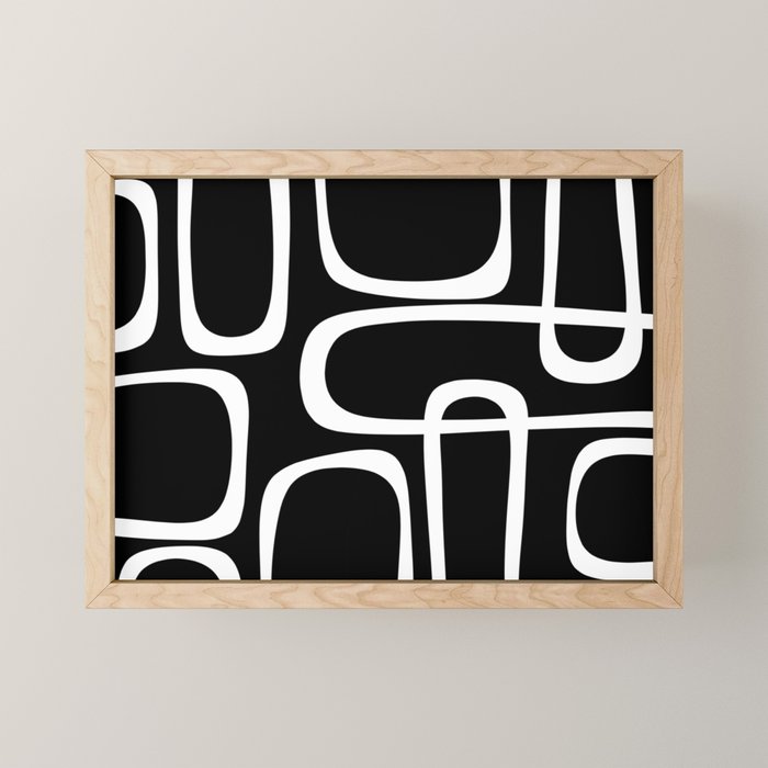 Midcentury Modern Loops Pattern in White and Black Mini Art Print Gallery Image 1