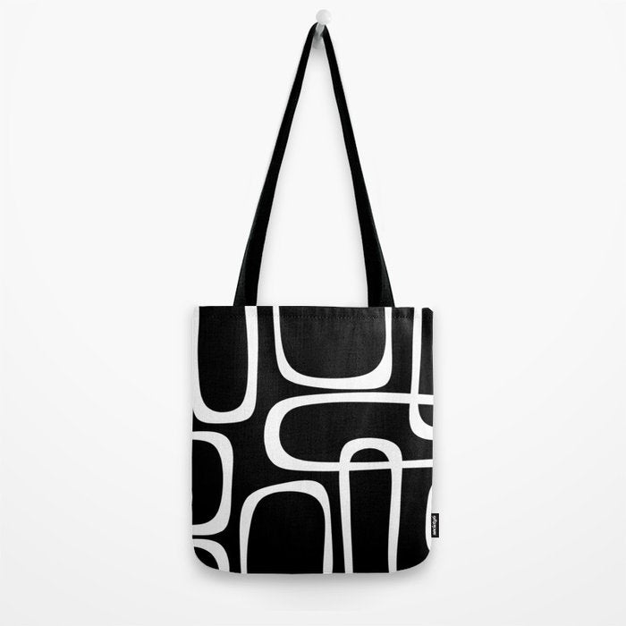 Midcentury Modern Loops Pattern in White and Black Tote Bag Gallery Image 2