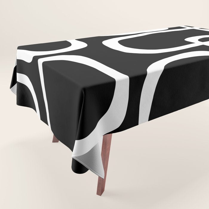 Midcentury Modern Loops Pattern in White and Black Tablecloth Gallery Image 1