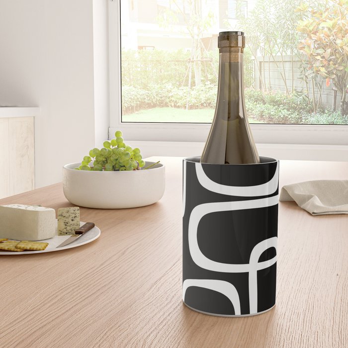 Midcentury Modern Loops Pattern in White and Black Wine Chiller Gallery Image 4