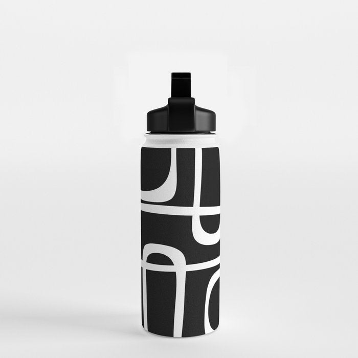 Midcentury Modern Loops Pattern in White and Black Water Bottle Gallery Image 2