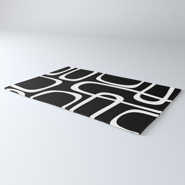 Midcentury Modern Loops Pattern in White and Black Rug Gallery Image 3
