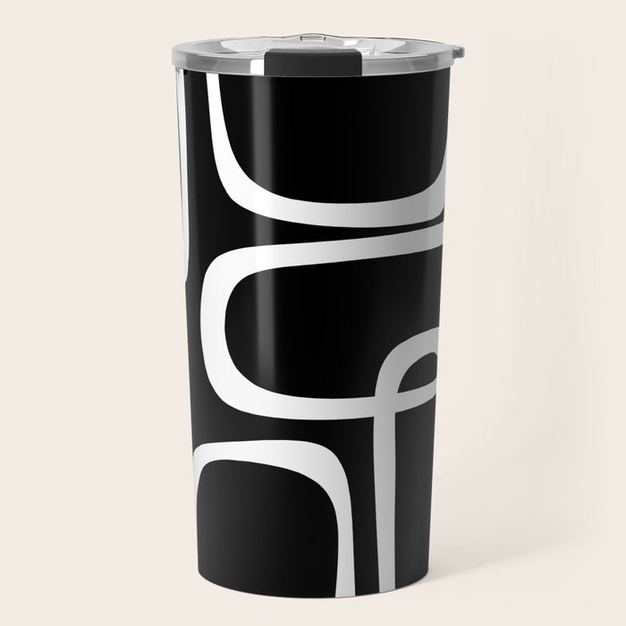 Midcentury Modern Loops Pattern in White and Black Travel Mug Gallery Image 1