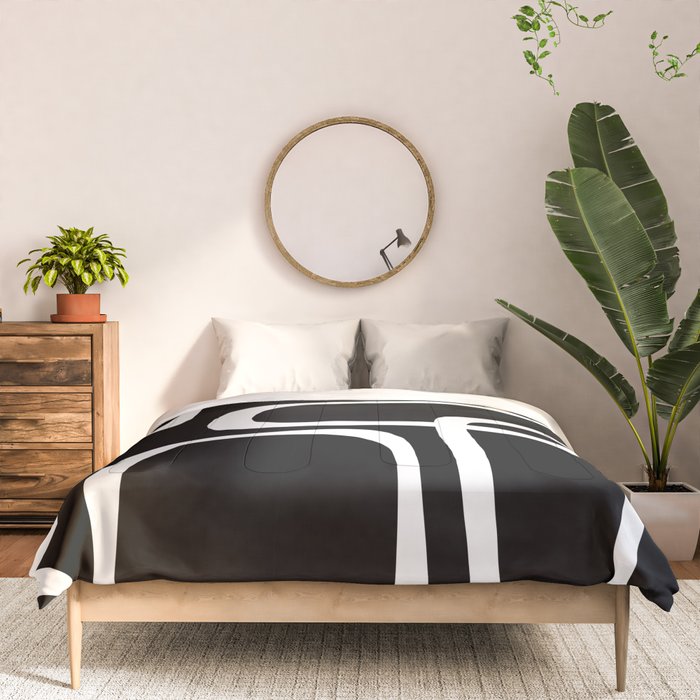 Midcentury Modern Loops Pattern in White and Black Comforter Gallery Image 3
