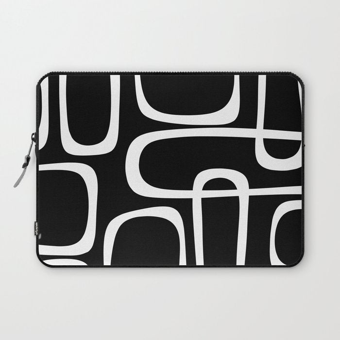 Midcentury Modern Loops Pattern in White and Black Laptop Sleeve Gallery Image 1
