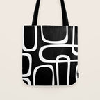 Midcentury Modern Loops Pattern in White and Black Tote Bag Gallery Image 1