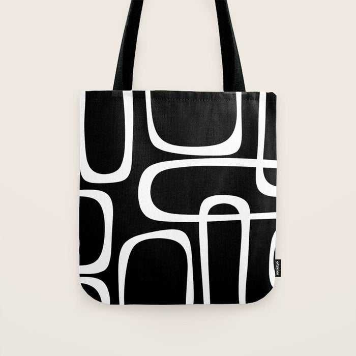 Midcentury Modern Loops Pattern in White and Black Tote Bag Gallery Image 1