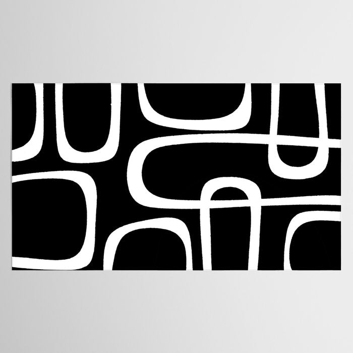 Midcentury Modern Loops Pattern in White and Black Tablecloth Gallery Image 2