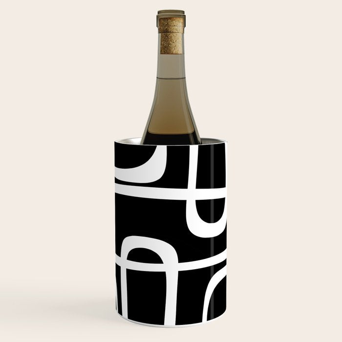 Midcentury Modern Loops Pattern in White and Black Wine Chiller Gallery Image 3