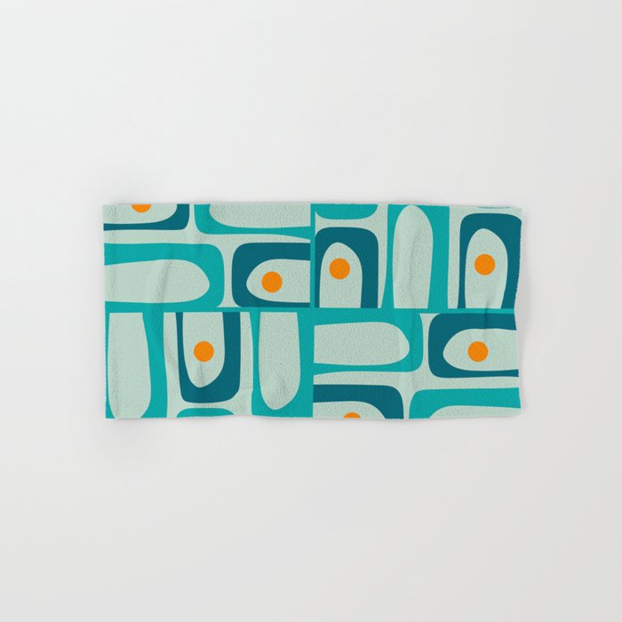 Mid Century Modern Piquet Multi Abstract Retro Pattern in Teal Aqua Orange Turquoise Blue Tones Bath Towel Gallery Image 1