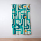 Mid Century Modern Piquet Multi Abstract Retro Pattern in Teal Aqua Orange Turquoise Blue Tones Window Curtain Gallery Image 3