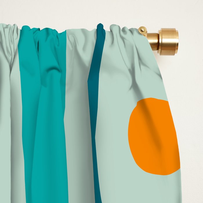 Mid Century Modern Piquet Multi Abstract Retro Pattern in Teal Aqua Orange Turquoise Blue Tones Window Curtain Gallery Image 2