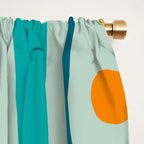 Mid Century Modern Piquet Multi Abstract Retro Pattern in Teal Aqua Orange Turquoise Blue Tones Window Curtain Gallery Image 2