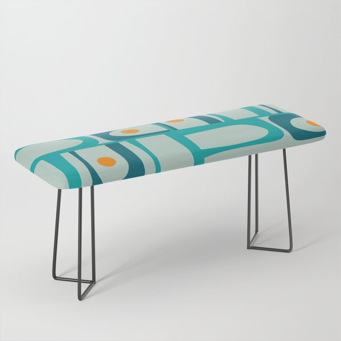 Mid Century Modern Piquet Multi Abstract Retro Pattern in Teal Aqua Orange Turquoise Blue Tones Bench Gallery Image 1