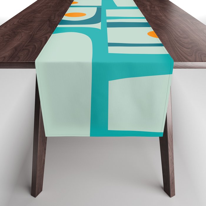 Mid Century Modern Piquet Multi Abstract Retro Pattern in Teal Aqua Orange Turquoise Blue Tones Table Runner Gallery Image 1