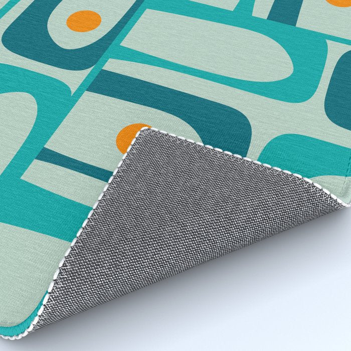 Mid Century Modern Piquet Multi Abstract Retro Pattern in Teal Aqua Orange Turquoise Blue Tones Rug Gallery Image 4