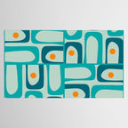 Mid Century Modern Piquet Multi Abstract Retro Pattern in Teal Aqua Orange Turquoise Blue Tones Tablecloth Gallery Image 2
