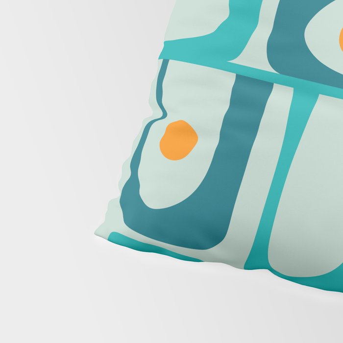 Mid Century Modern Piquet Multi Abstract Retro Pattern in Teal Aqua Orange Turquoise Blue Tones Pillow Sham Gallery Image 4