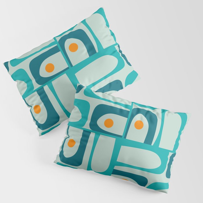 Mid Century Modern Piquet Multi Abstract Retro Pattern in Teal Aqua Orange Turquoise Blue Tones Pillow Sham Gallery Image 3