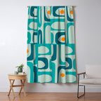 Mid Century Modern Piquet Multi Abstract Retro Pattern in Teal Aqua Orange Turquoise Blue Tones Window Curtain Gallery Image 5