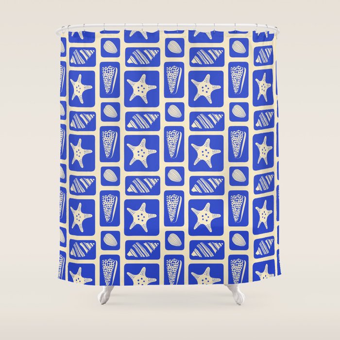 Vintage marine sea shell art pattern Shower Curtain Gallery Image 1