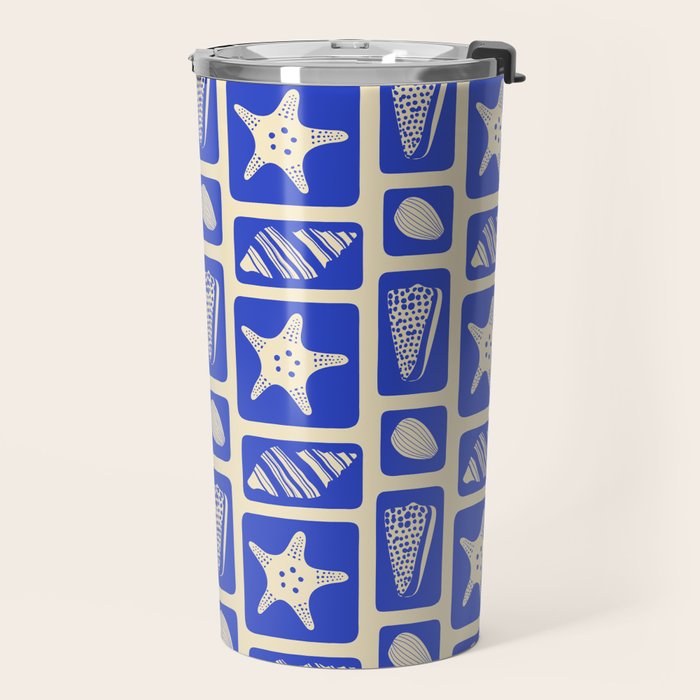 Vintage marine sea shell art pattern Travel Mug Gallery Image 2