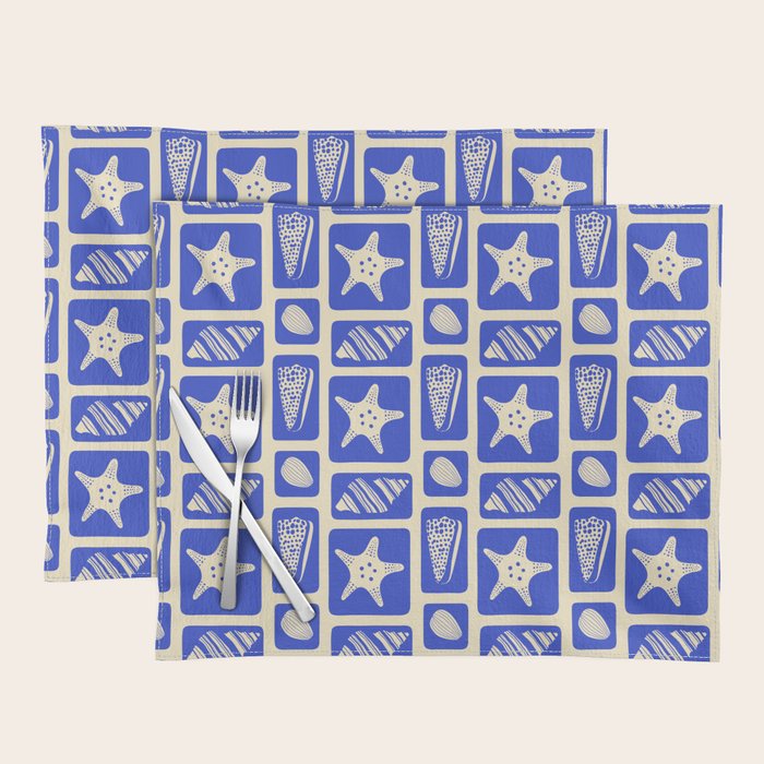Vintage marine sea shell art pattern Placemat Gallery Image 1
