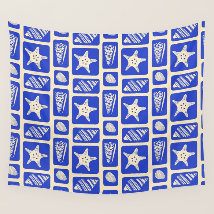 Vintage marine sea shell art pattern Wall Tapestry Gallery Image 4