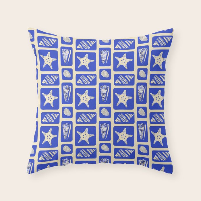 Vintage marine sea shell art pattern Throw Pillow Gallery Image 6