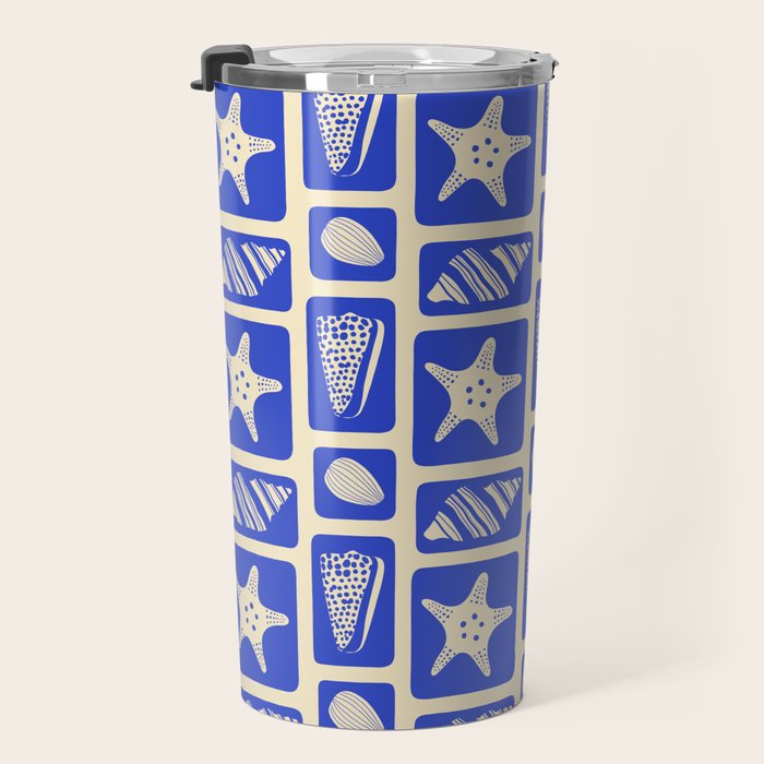 Vintage marine sea shell art pattern Travel Mug Gallery Image 3