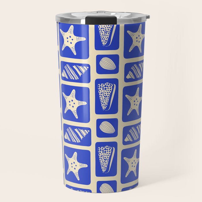 Vintage marine sea shell art pattern Travel Mug Gallery Image 1