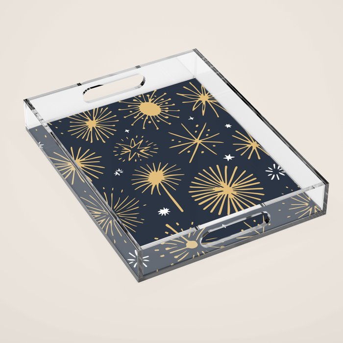 Firework display doodle art pattern Acrylic Tray Gallery Image 1