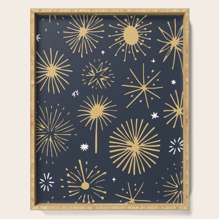 Firework display doodle art pattern Serving Tray Gallery Image 1
