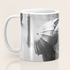 Friends in the Rain with Umbrellas black and white photography Coffee Mug Gallery Image 3