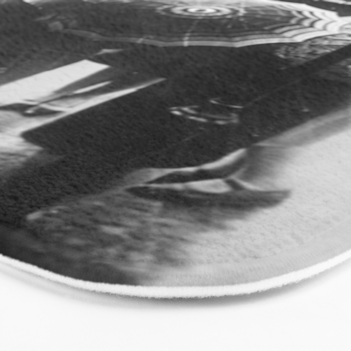 Friends in the Rain with Umbrellas black and white photography Bath Mat Gallery Image 3