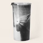 Friends in the Rain with Umbrellas black and white photography Travel Mug Gallery Image 3