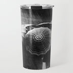 Friends in the Rain with Umbrellas black and white photography Travel Mug Gallery Image 1