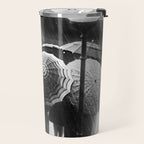 Friends in the Rain with Umbrellas black and white photography Travel Mug Gallery Image 2