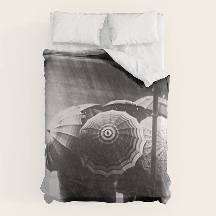 Friends in the Rain with Umbrellas black and white photography Duvet Cover Gallery Image 6