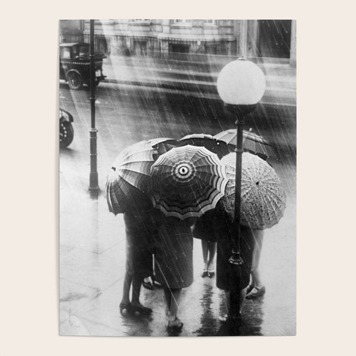 Friends in the Rain with Umbrellas black and white photography Poster Gallery Image 4
