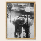 Friends in the Rain with Umbrellas black and white photography Serving Tray Gallery Image 1